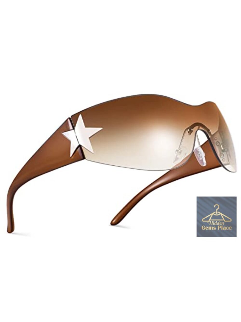 Y2K Rimless Wrap Around Star Sunglasses Women Shield Retro